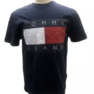 New! Tommy Jeans Mens Big Flag Vintage T Shirt Sz Small Hilfiger Navy Blue